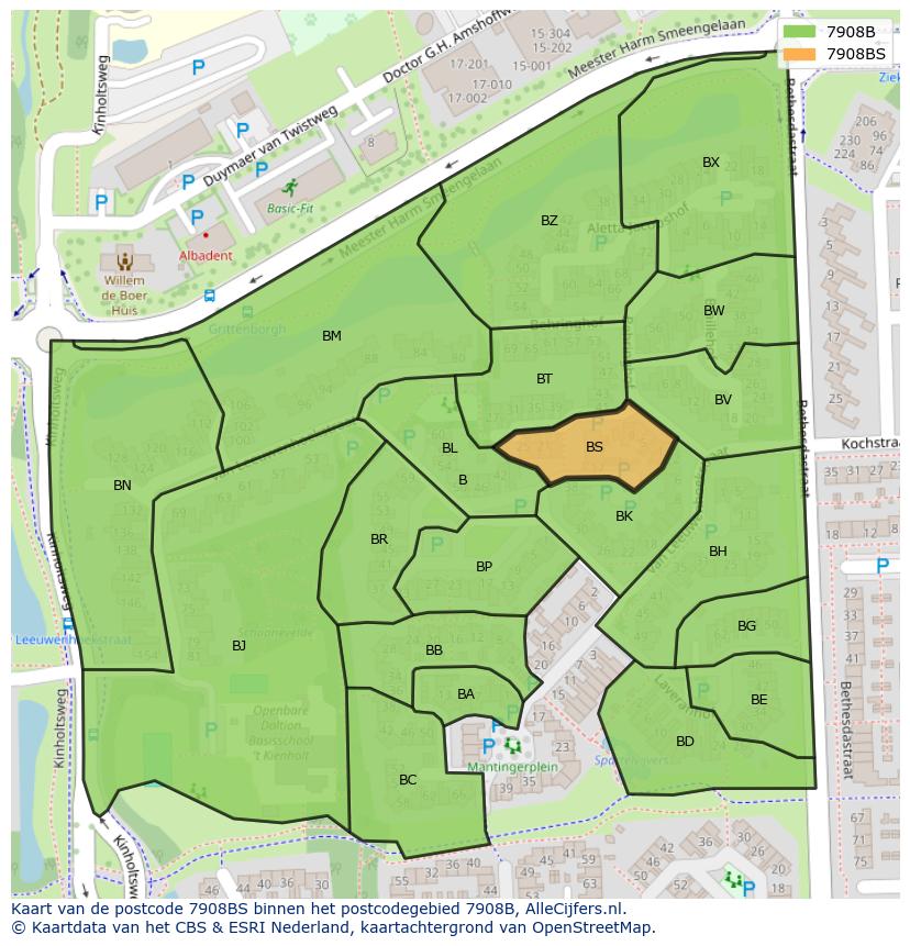 Afbeelding van het postcodegebied 7908 BS op de kaart.