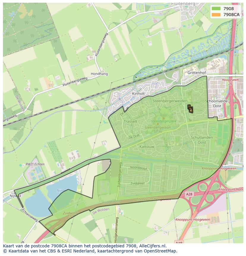 Afbeelding van het postcodegebied 7908 CA op de kaart.