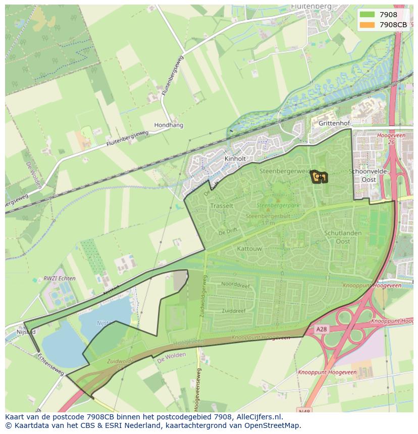 Afbeelding van het postcodegebied 7908 CB op de kaart.