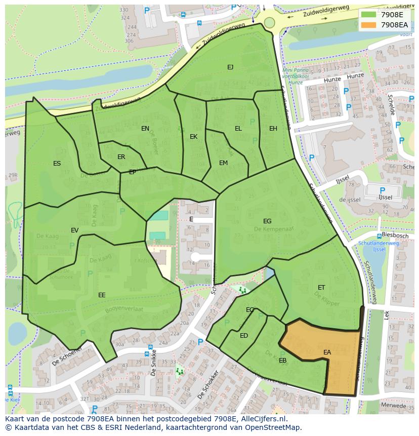 Afbeelding van het postcodegebied 7908 EA op de kaart.