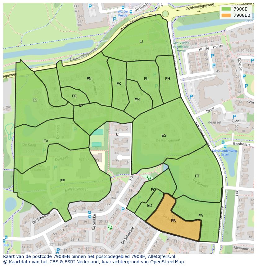 Afbeelding van het postcodegebied 7908 EB op de kaart.