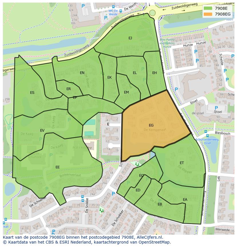 Afbeelding van het postcodegebied 7908 EG op de kaart.