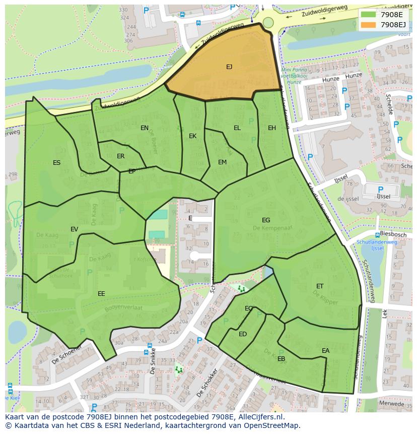 Afbeelding van het postcodegebied 7908 EJ op de kaart.