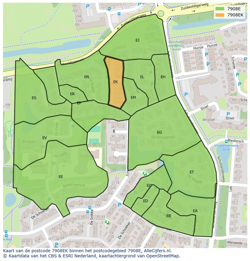 Afbeelding van het postcodegebied 7908 EK op de kaart.