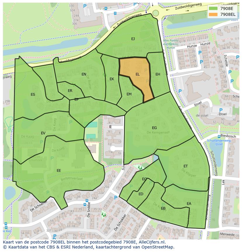 Afbeelding van het postcodegebied 7908 EL op de kaart.