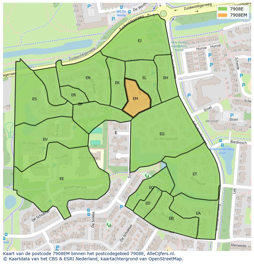 Afbeelding van het postcodegebied 7908 EM op de kaart.