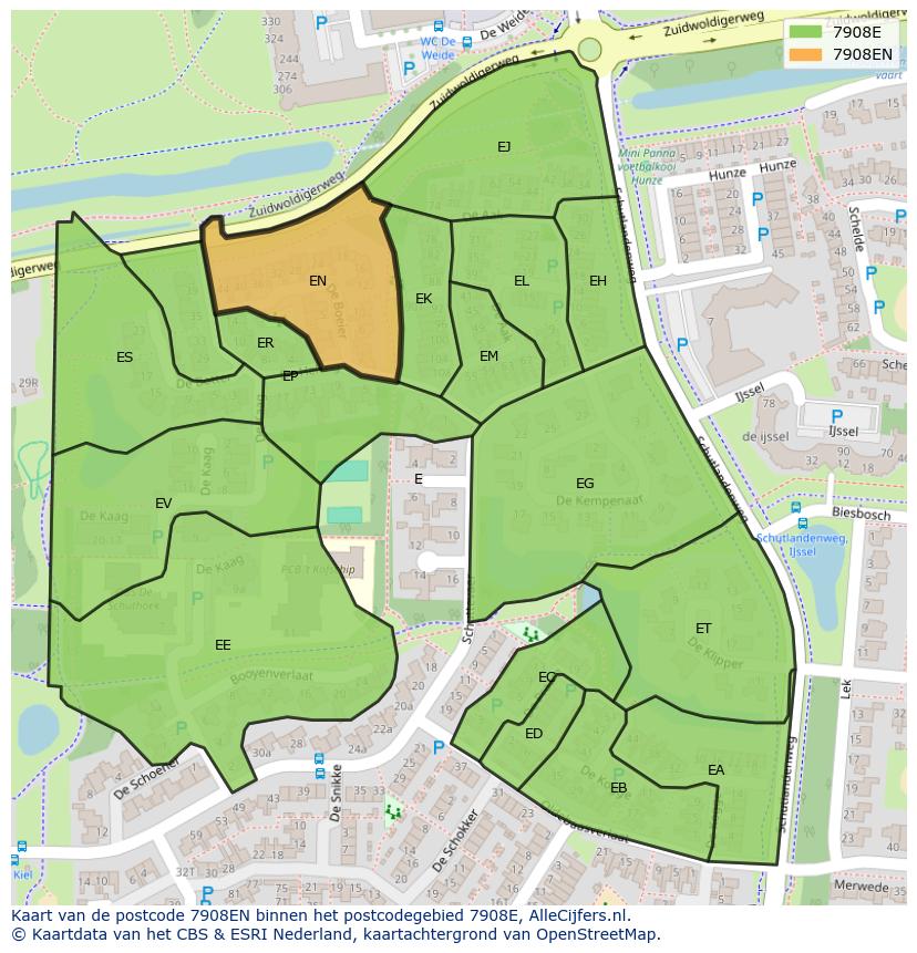 Afbeelding van het postcodegebied 7908 EN op de kaart.