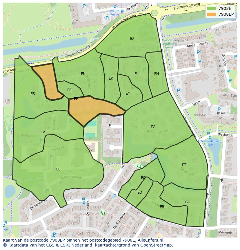 Afbeelding van het postcodegebied 7908 EP op de kaart.