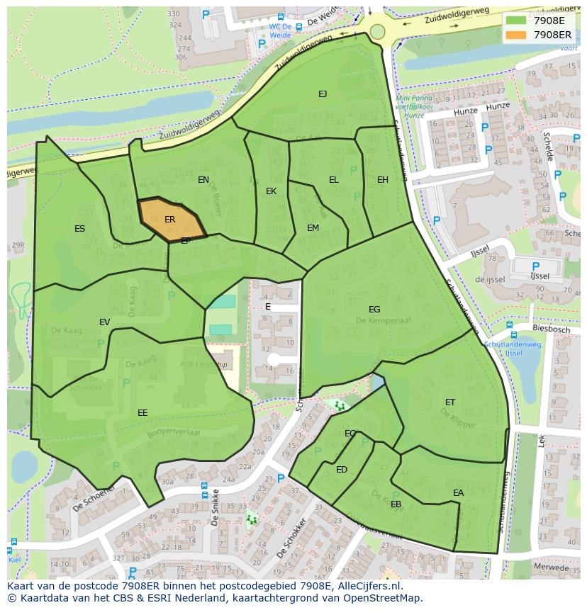 Afbeelding van het postcodegebied 7908 ER op de kaart.