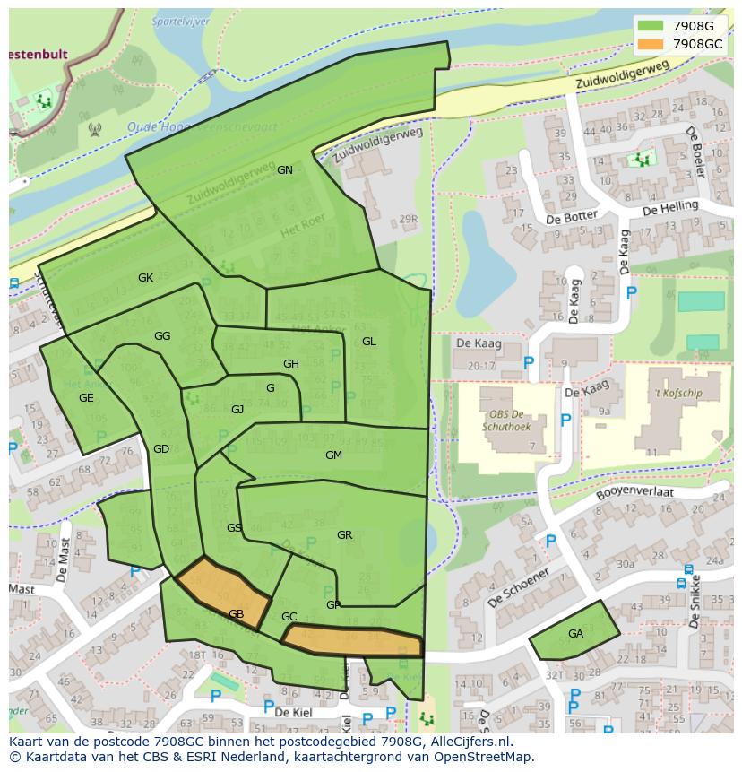 Afbeelding van het postcodegebied 7908 GC op de kaart.
