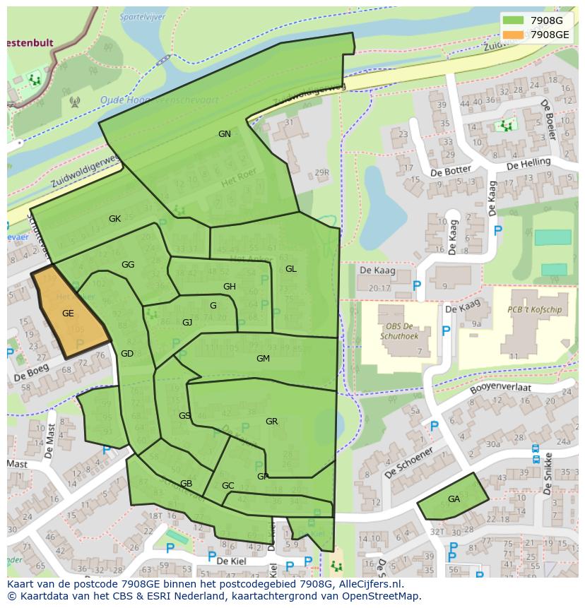 Afbeelding van het postcodegebied 7908 GE op de kaart.