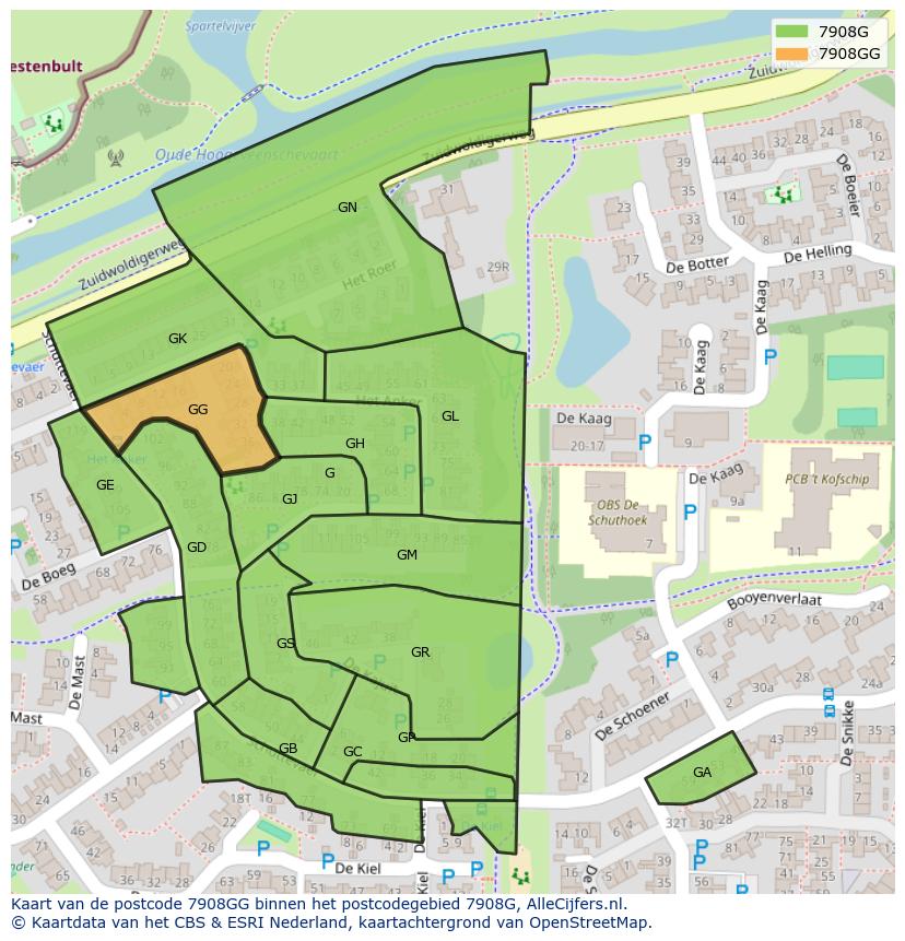Afbeelding van het postcodegebied 7908 GG op de kaart.