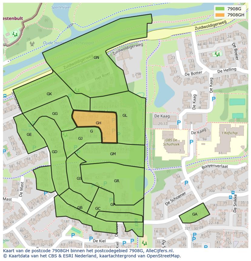 Afbeelding van het postcodegebied 7908 GH op de kaart.