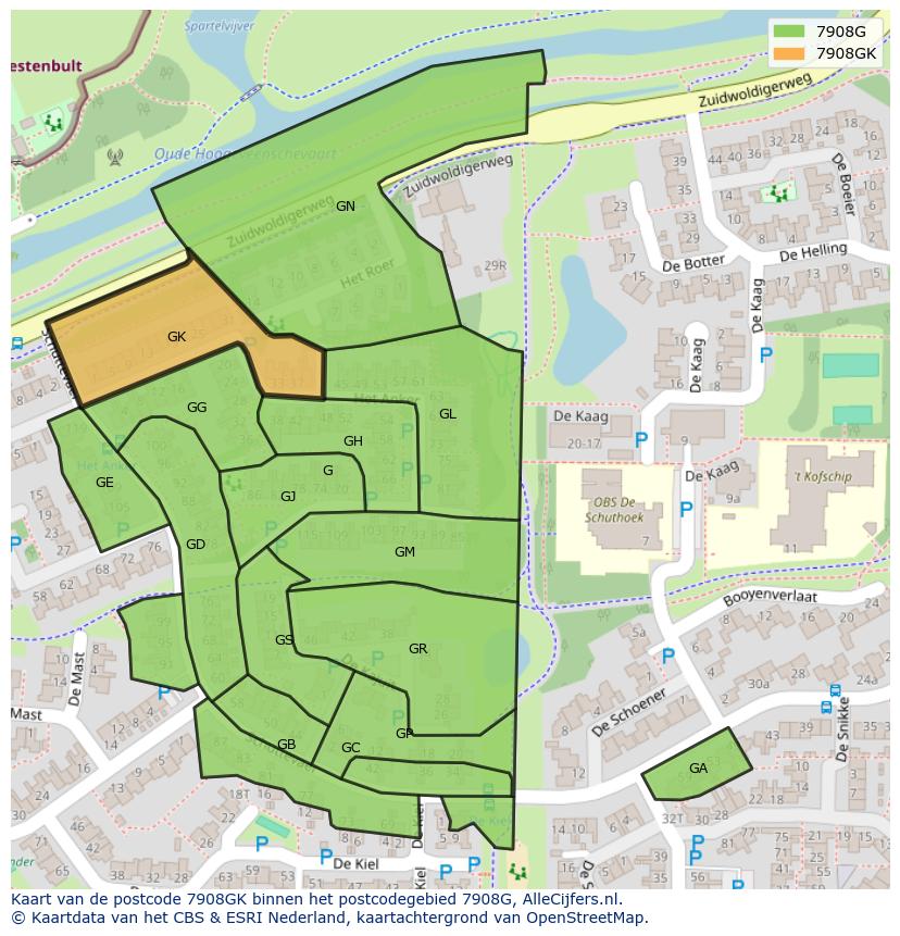 Afbeelding van het postcodegebied 7908 GK op de kaart.