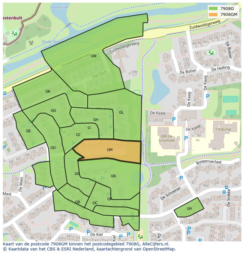 Afbeelding van het postcodegebied 7908 GM op de kaart.