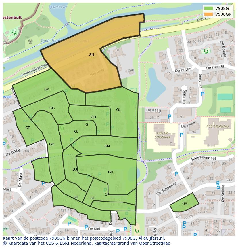 Afbeelding van het postcodegebied 7908 GN op de kaart.