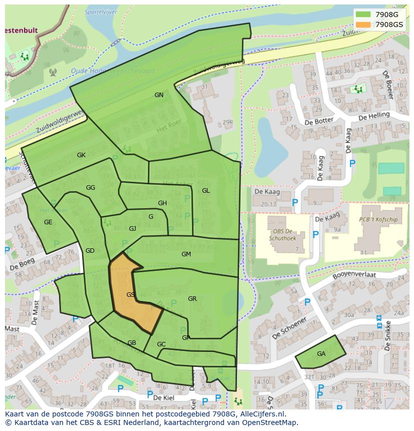 Afbeelding van het postcodegebied 7908 GS op de kaart.