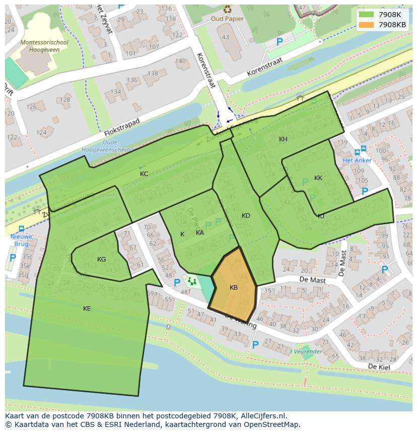 Afbeelding van het postcodegebied 7908 KB op de kaart.