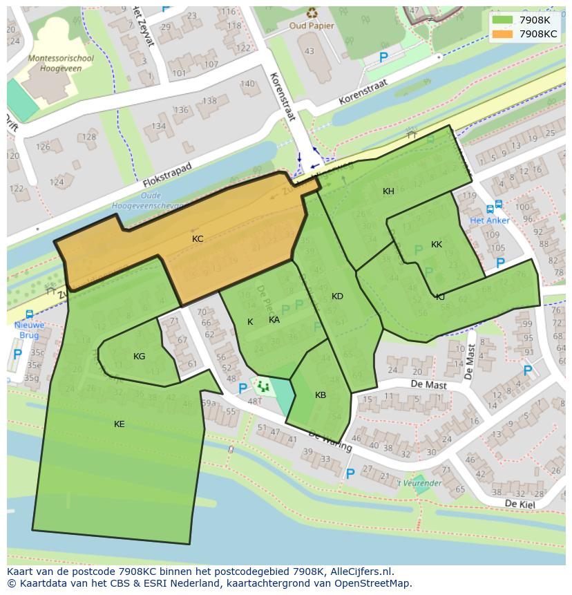Afbeelding van het postcodegebied 7908 KC op de kaart.
