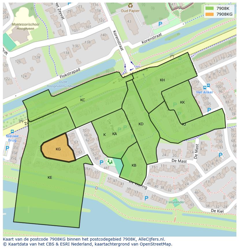 Afbeelding van het postcodegebied 7908 KG op de kaart.