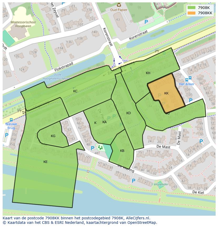 Afbeelding van het postcodegebied 7908 KK op de kaart.