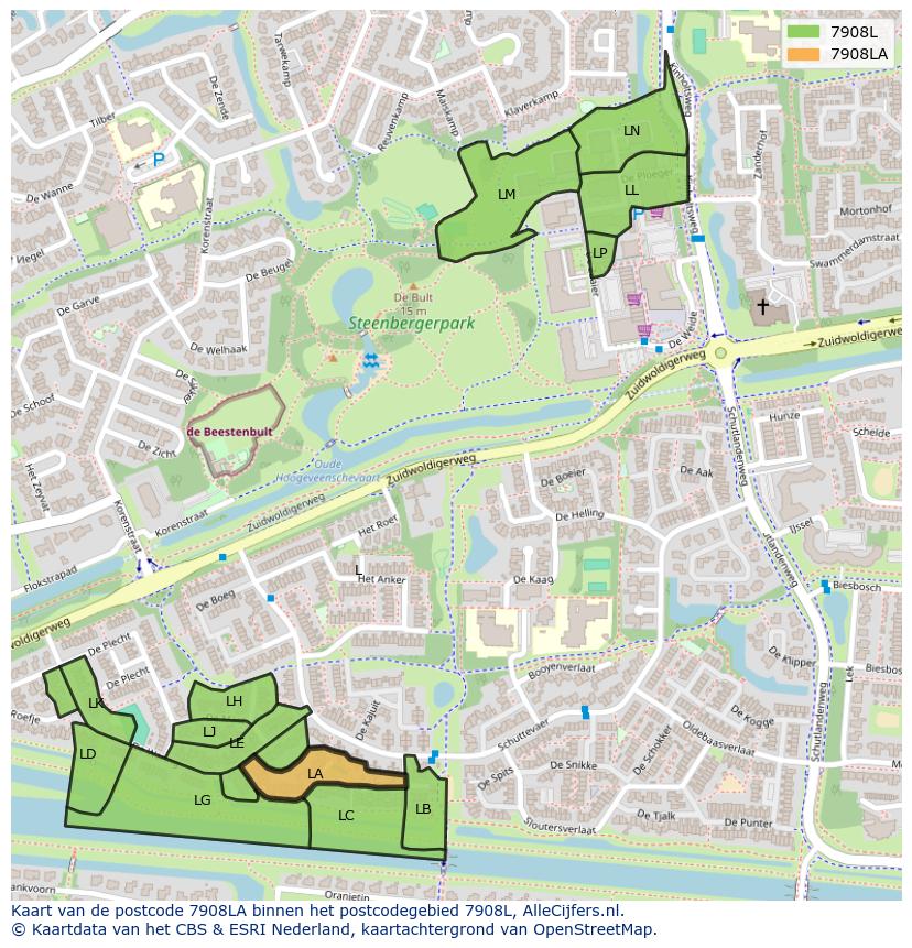 Afbeelding van het postcodegebied 7908 LA op de kaart.