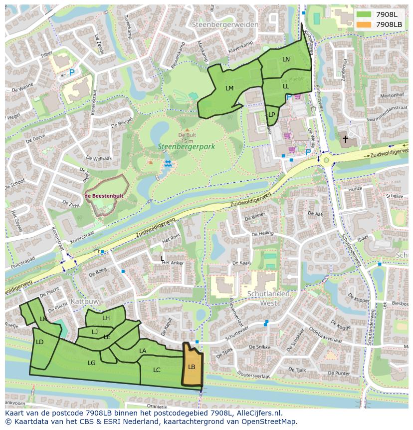 Afbeelding van het postcodegebied 7908 LB op de kaart.