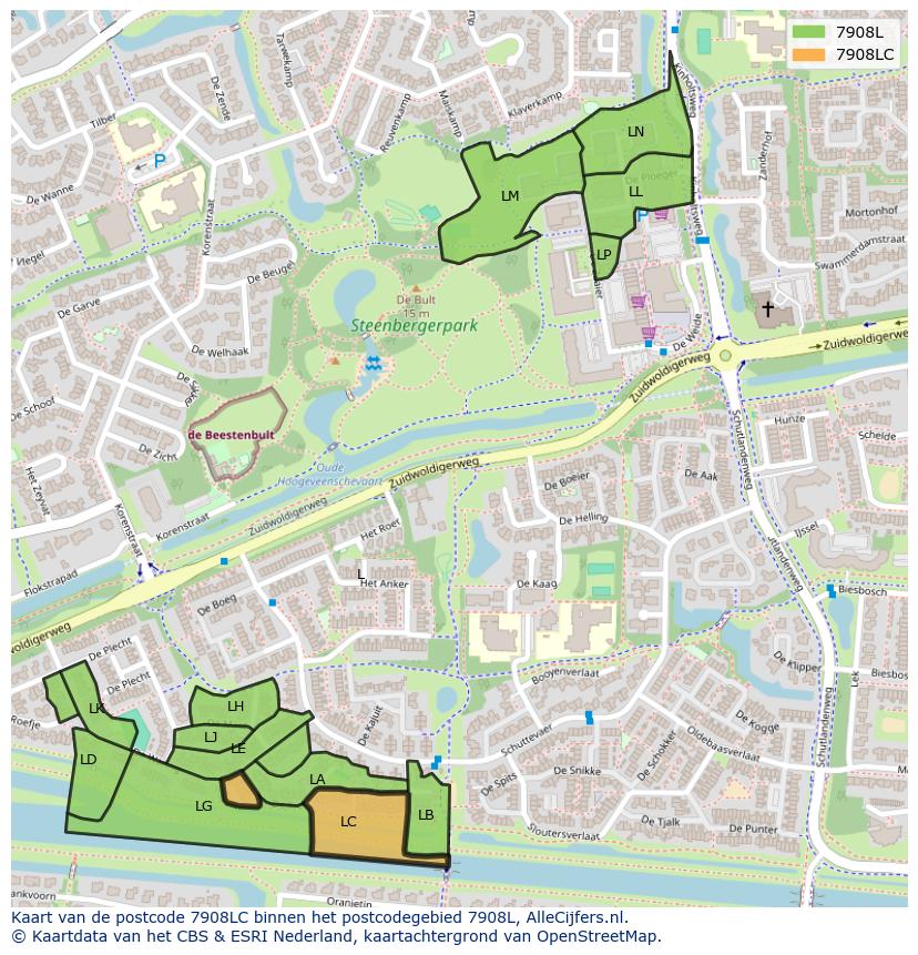 Afbeelding van het postcodegebied 7908 LC op de kaart.