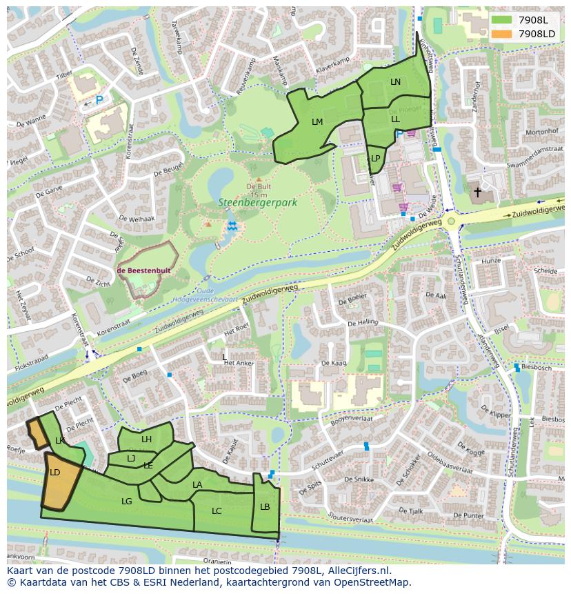 Afbeelding van het postcodegebied 7908 LD op de kaart.