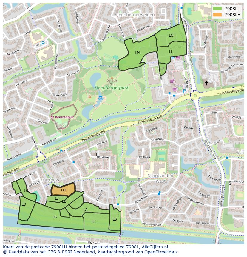 Afbeelding van het postcodegebied 7908 LH op de kaart.