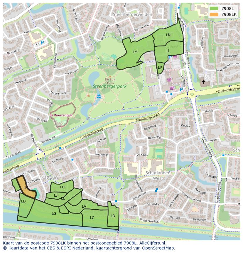 Afbeelding van het postcodegebied 7908 LK op de kaart.