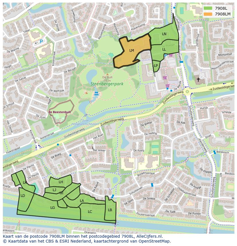 Afbeelding van het postcodegebied 7908 LM op de kaart.