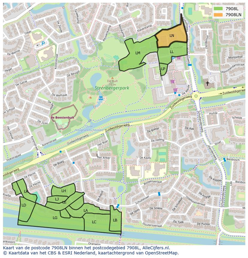 Afbeelding van het postcodegebied 7908 LN op de kaart.