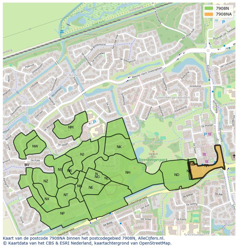 Afbeelding van het postcodegebied 7908 NA op de kaart.