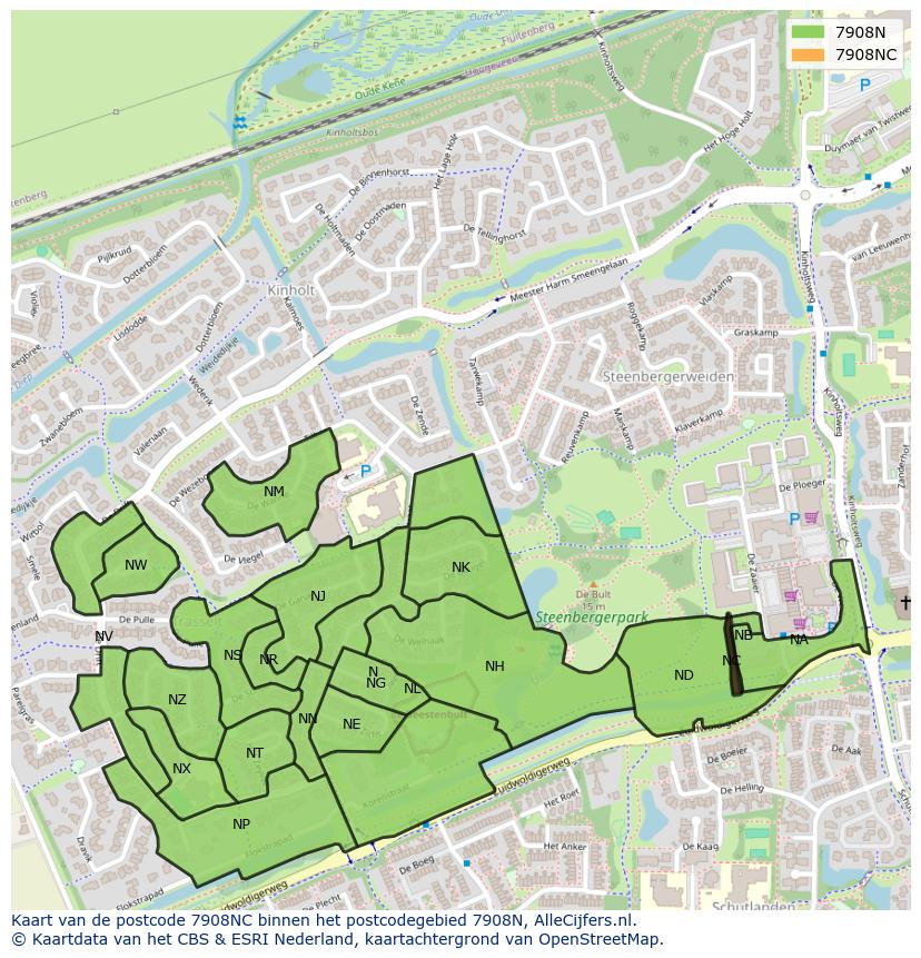 Afbeelding van het postcodegebied 7908 NC op de kaart.
