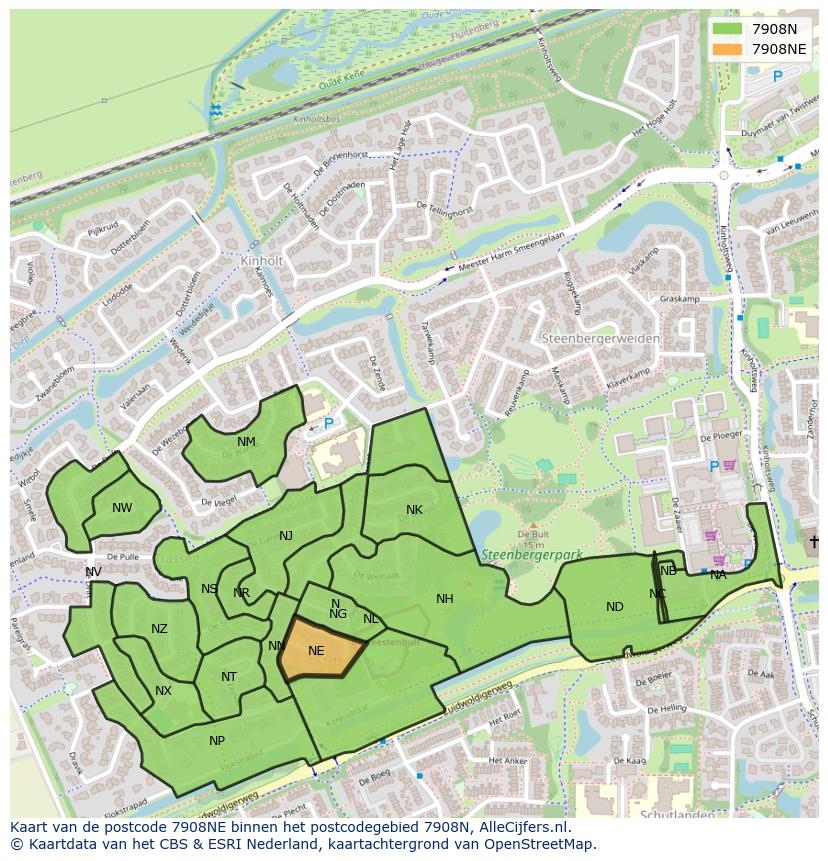 Afbeelding van het postcodegebied 7908 NE op de kaart.