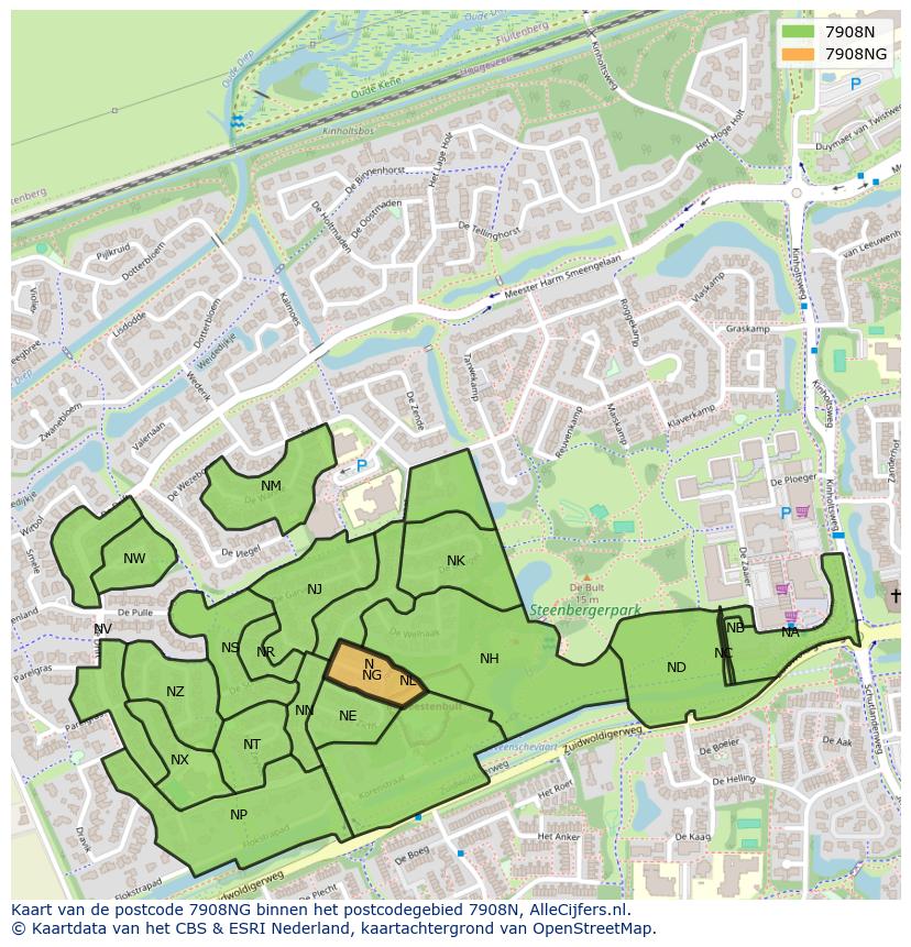 Afbeelding van het postcodegebied 7908 NG op de kaart.