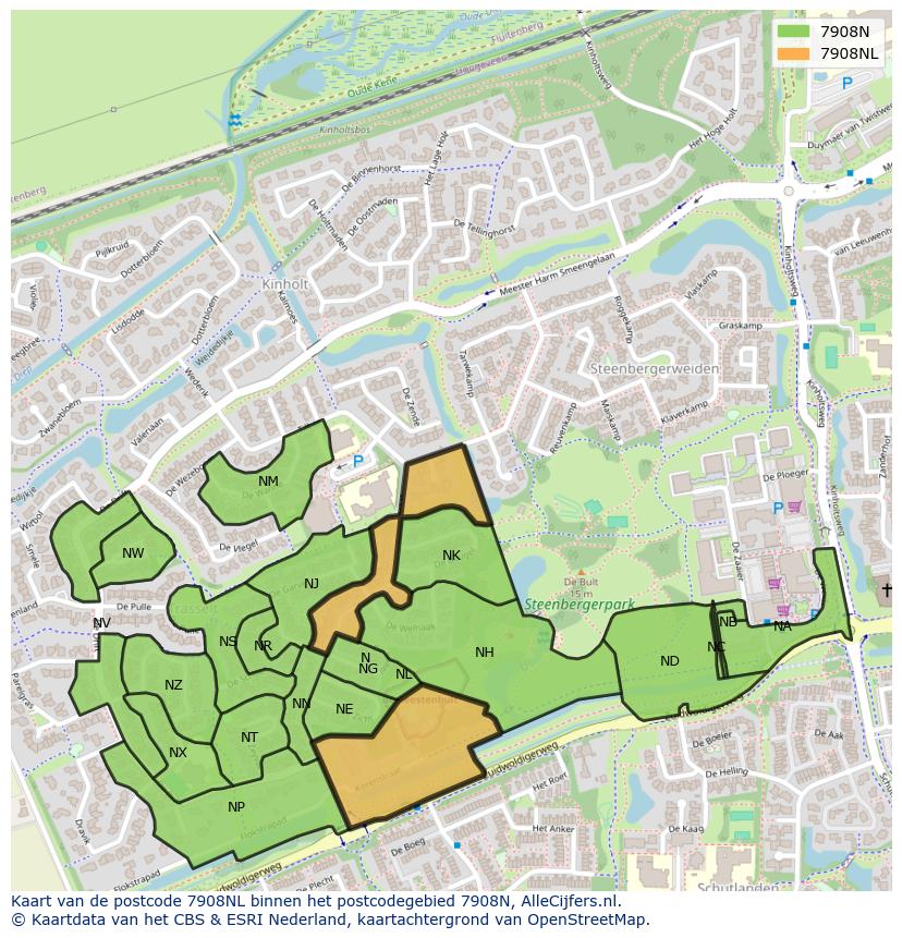 Afbeelding van het postcodegebied 7908 NL op de kaart.