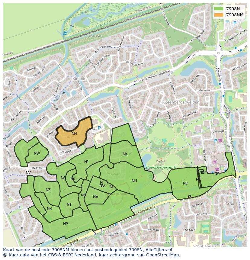 Afbeelding van het postcodegebied 7908 NM op de kaart.