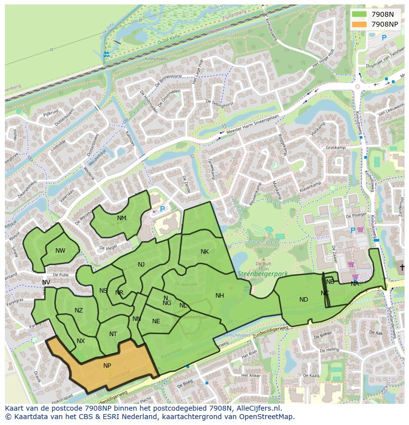 Afbeelding van het postcodegebied 7908 NP op de kaart.