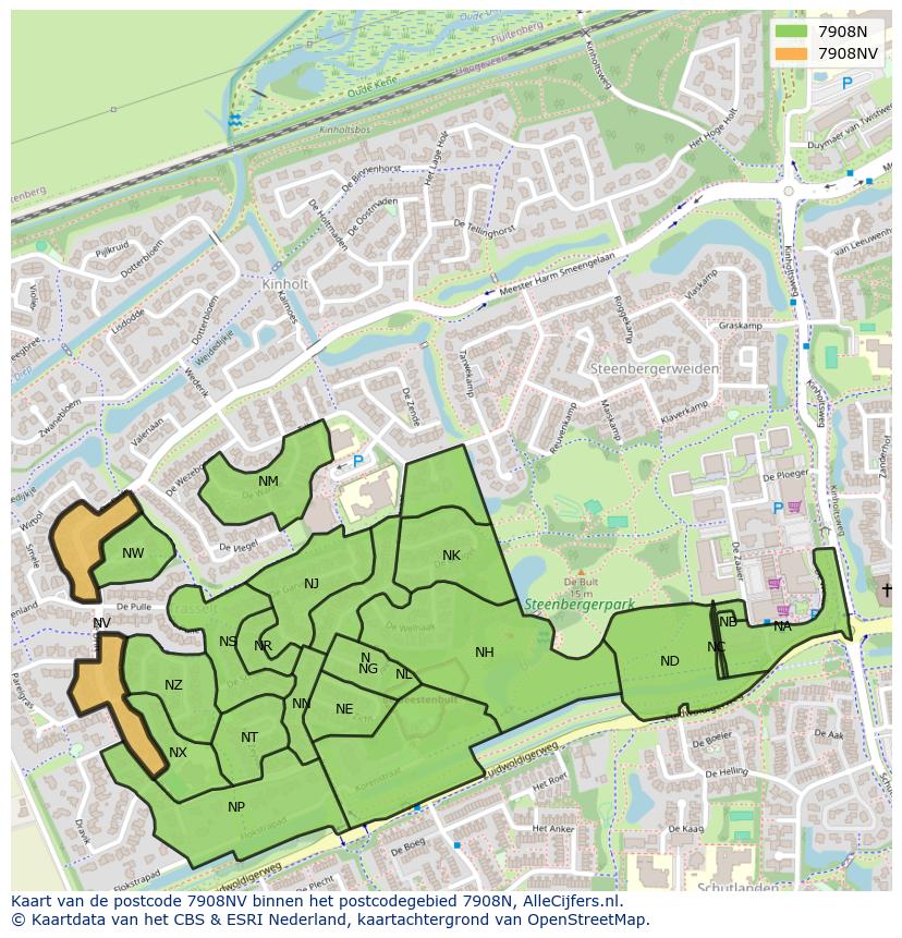 Afbeelding van het postcodegebied 7908 NV op de kaart.