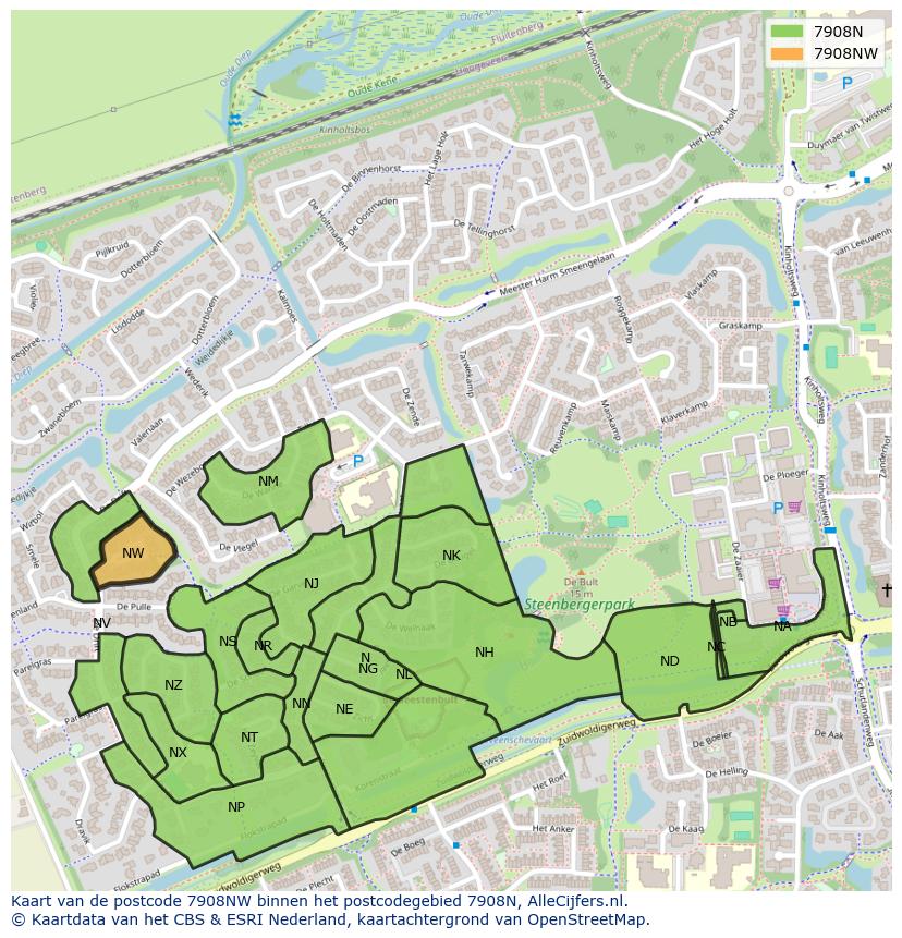 Afbeelding van het postcodegebied 7908 NW op de kaart.