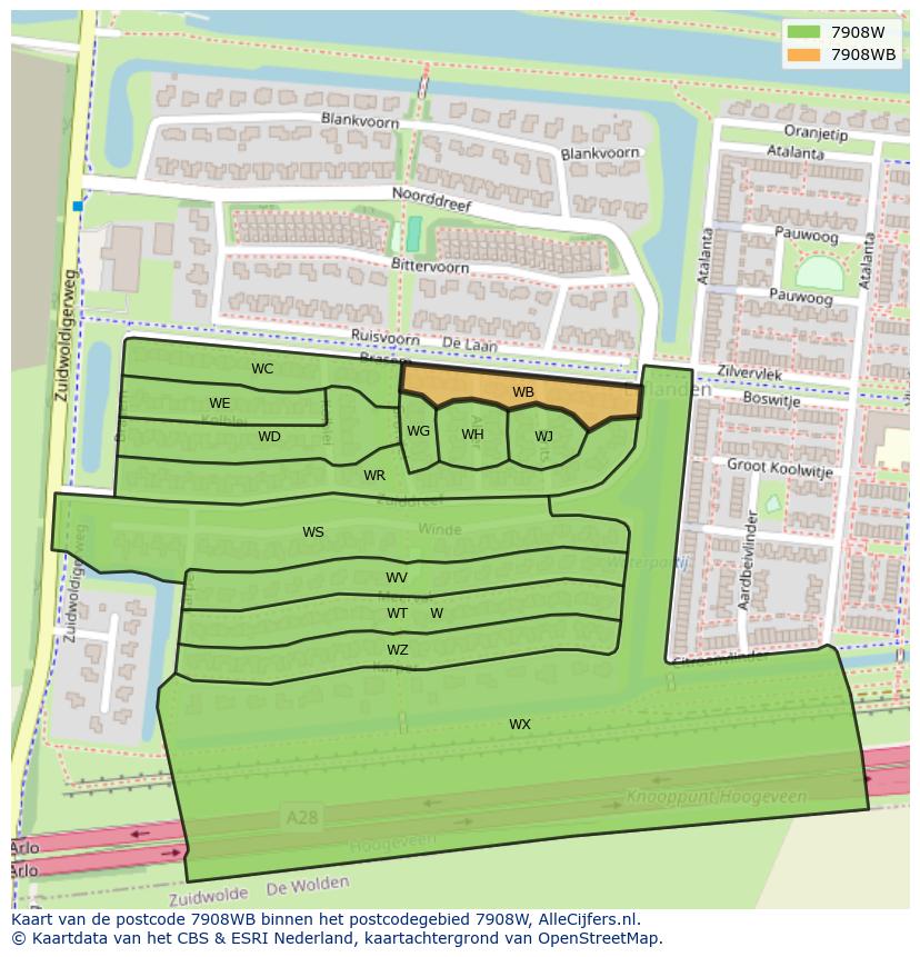 Afbeelding van het postcodegebied 7908 WB op de kaart.