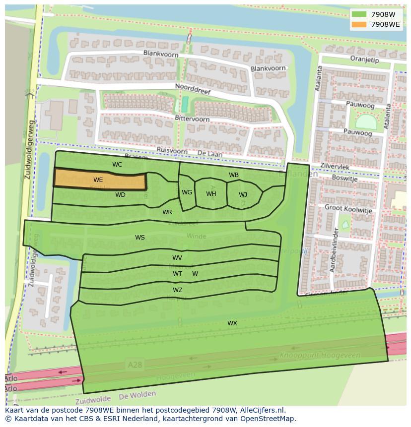 Afbeelding van het postcodegebied 7908 WE op de kaart.