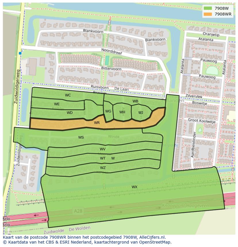 Afbeelding van het postcodegebied 7908 WR op de kaart.
