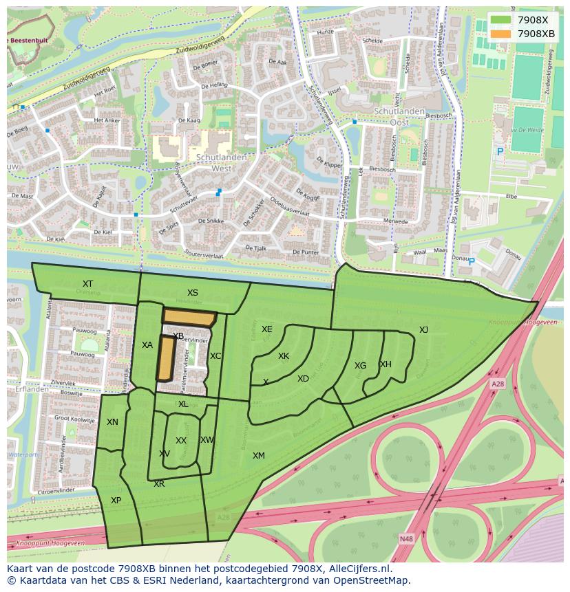Afbeelding van het postcodegebied 7908 XB op de kaart.