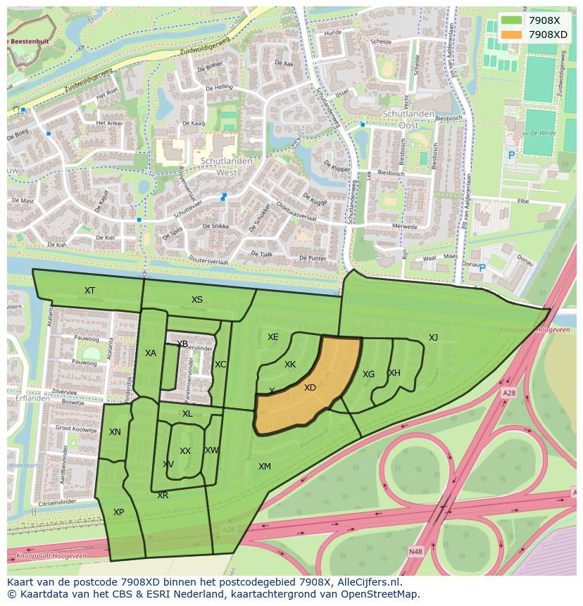 Afbeelding van het postcodegebied 7908 XD op de kaart.