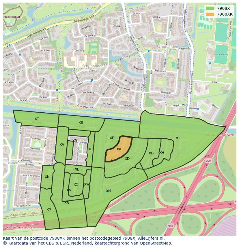 Afbeelding van het postcodegebied 7908 XK op de kaart.