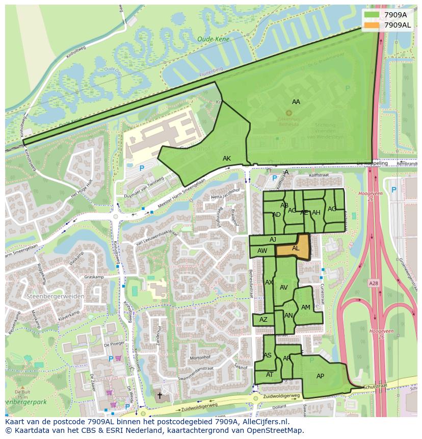 Afbeelding van het postcodegebied 7909 AL op de kaart.