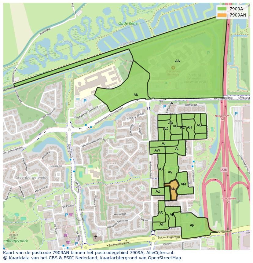 Afbeelding van het postcodegebied 7909 AN op de kaart.